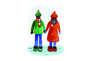 Couple on Snow Shoes Watercolor for Valentine’s Day Crafts