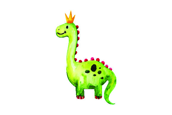 Green Dinosaur with Crown: Watercolor Crafts for Dinosaurs