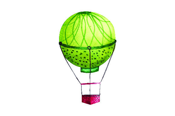 Green Hot Air Balloon - Watercolor Style for Crafts & Design