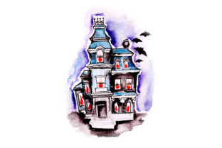 Haunted House in Watercolor Crafts for Halloween Branding