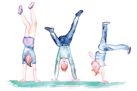 Kids Doing Handstands in Watercolor Style Review