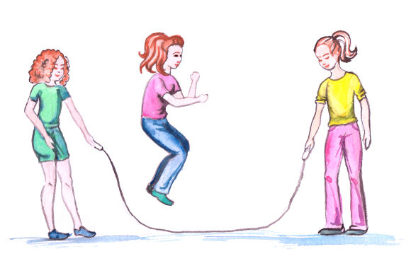 Kids Playing Jumprope in Watercolor Crafts Style