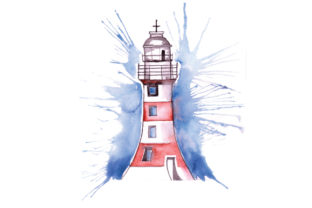 Lighthouse in Paint Splatter Watercolor Style
