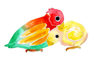 Mom and Baby Parrots in Watercolor Style: Animal Crafts