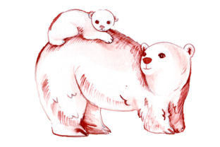 Mom & Baby Polar Bears Watercolor: Crafts & Animals Asset