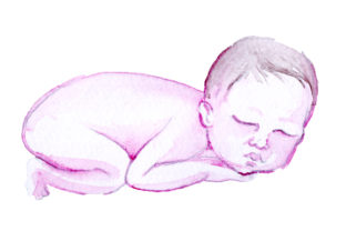 Newborn Baby in Watercolor Style for Baby Crafts & Branding