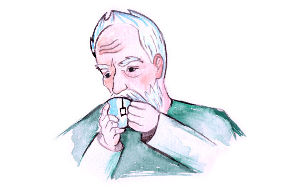 Old Man Drinking Tea Watercolor Style for Tea Crafts