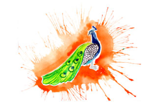 Peacock Paint Splatter Watercolor: Animal Crafts Branding