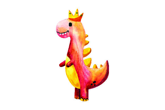 Red Dinosaur with Crown: A Watercolor Crafts Asset