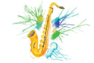 Saxophone Paint Splatter Watercolor Style for Music Crafts