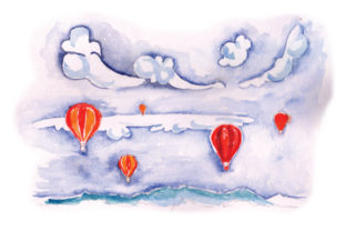 Sky with Hot Air Balloons in Watercolor: Crafts & Designs Amp