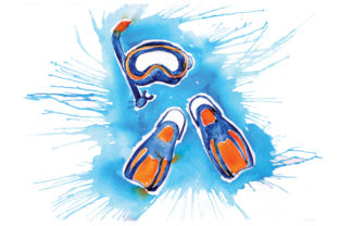 Snorkle and Flippers Paint Splatter Watercolor for Summer Crafts