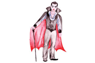Vampire in Watercolor for Halloween Crafts