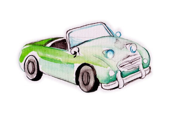 Watercolor Green Vintage Car: Crafts & Garage Charm