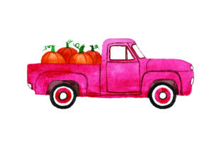 Watercolor Pickup Truck with Pumpkins: Thanksgiving Crafts