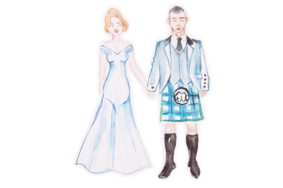 Watercolor Wedding Couple with Guy in Kilt: Crafts Review