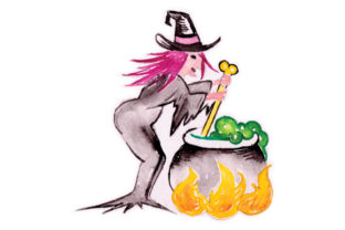 Witch Stirring Cauldron Watercolor Halloween Crafts