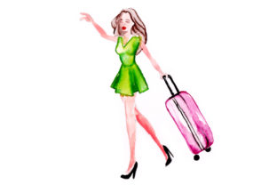Woman Hailing Taxi in Watercolor: Travel & Crafts