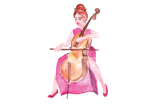 Woman Playing Cello in Watercolor: Music & Crafts Design