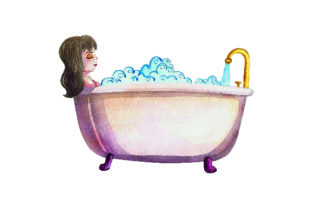 Women Taking Bath Watercolor Style for Crafts & Bathroom