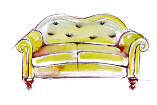 Yellow Sofa Watercolor Sketch: Home & Crafts Branding
